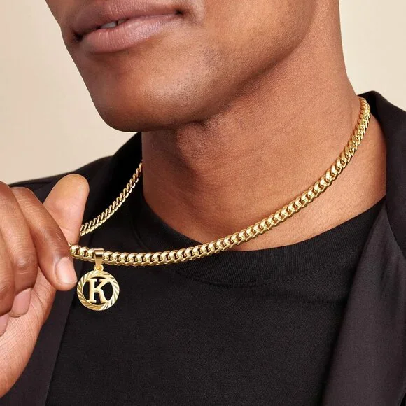 Gold Initial Necklace,14K Gold Plated Round Letter Pendant Hollow Capital Monogr - Picture 3 of 7